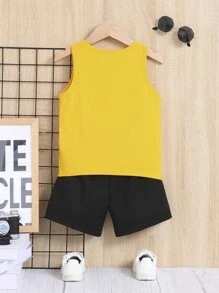 SHEIN 少年男孩卡通圖形背心和字母圖形短褲