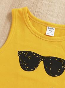 SHEIN 少年男孩卡通圖形背心和字母圖形短褲