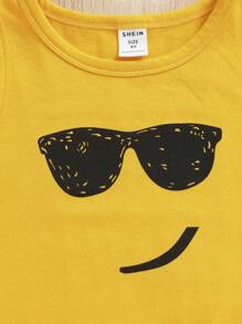 SHEIN 少年男孩卡通圖形背心和字母圖形短褲