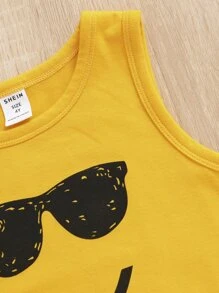 SHEIN 少年男孩卡通圖形背心和字母圖形短褲