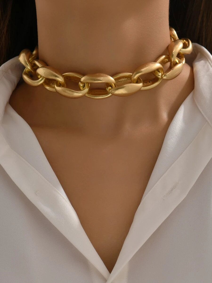 1入y2k時尚鍊條金項鍊,誇張的鎖骨鍊,女士哥德風飾品 - 金黃色 - 查看 1