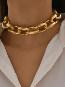 1入y2k時尚鍊條金項鍊,誇張的鎖骨鍊,女士哥德風飾品 - 金黃色 - 查看 3