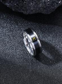 Hombres Anillo de dos tonos con estampado de letra - Plateado - Ver 2