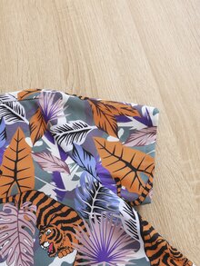 SHEIN Toddler Boys Tropical & Tiger Print Shirt & Shorts Without Tee - Multicolor - View 7