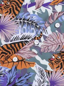 SHEIN Toddler Boys Tropical & Tiger Print Shirt & Shorts Without Tee - Multicolor - View 8