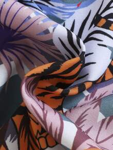 SHEIN Toddler Boys Tropical & Tiger Print Shirt & Shorts Without Tee - Multicolor - View 9