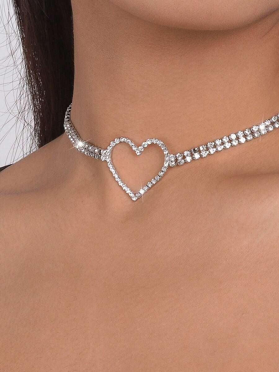 juran 1pc Glamorous Rhinestone Heart Decor Choker For Women For Party Valentines,Mom,Mother,Mother's Day,Gift