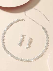 3入組/套奢華鋅合金水鑽裝飾首飾套裝適用於女士日常裝飾 - 銀色 - 查看 1