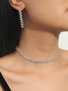 3入組/套奢華鋅合金水鑽裝飾首飾套裝適用於女士日常裝飾 - 銀色 - 查看 2