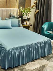 1 Đồng Màu Ren Viền Giường Váy, Vải Hiện Đại Chăn Ga Giường Váy Cho Phòng Ngủ, Tất Cả Các Mùa - Màu xanh bạc hà - Xem 5