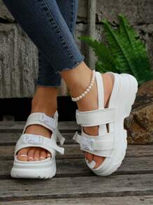 Phụ nữ phát hành khóa trang trí móc-and-loop dây buộc thể thao, vải thể thao ngoài trời thể thao xăng đan - trắng - Xem 4