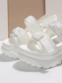 Phụ nữ phát hành khóa trang trí móc-and-loop dây buộc thể thao, vải thể thao ngoài trời thể thao xăng đan - trắng - Xem 5