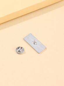1pc Fashionable Zinc Alloy Slogan Detail Rectangle Design Brooch For Women For Daily Decoration - Silver - View 3