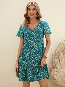 EMERY ROSE 碎花前紐扣娃娃裙 - 彩色 - 查看 1