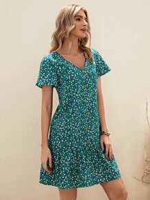 EMERY ROSE 碎花前紐扣娃娃裙 - 彩色 - 查看 5