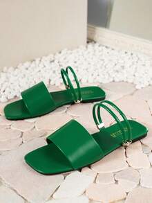 女士露趾時尚戶外平底涼鞋 - 綠色 - 查看 4