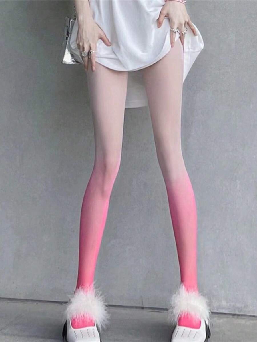 1雙女士漸層時尚褲襪適用於日常 - 粉色 - 查看 1