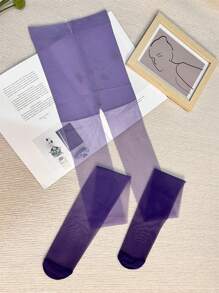 1 đôi quần tất nữ màu ombre thời trang cho cuộc sống hàng ngày - Màu tím - Xem 5