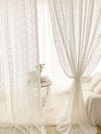 Floral Embroidered Single Panel Sheer Curtain
