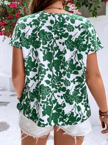 SHEIN LUNE Áo sơ mi Plus Size Cắt ra Hoa Tất cả trên in Boho - màu xanh lá - Xem 2