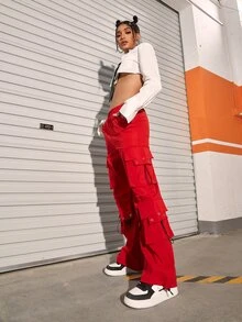 Quần nữ Túi màu trơn Giải trí - Đỏ - Xem 4