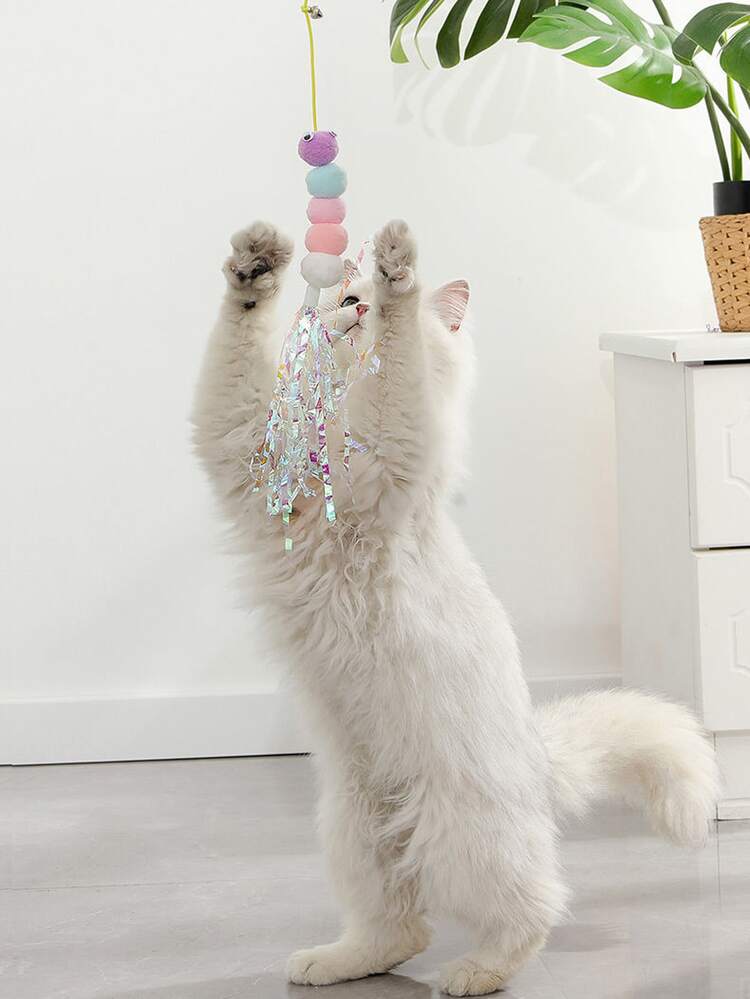 1入組懸掛式絨球裝飾貓逗貓玩具用於互動 - 彩色 - 查看 2