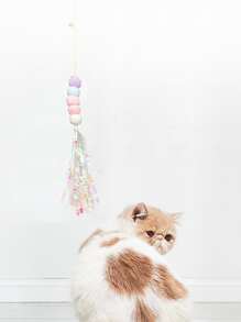 1pc Hanging Pom Pom Decor Cat Teaser Toy For Cat For Interaction - Multicolor - View 3