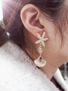 1對時尚鋅合金海星裝飾貝殼耳墜適用於女士日常裝飾 - 金黃色 - 查看 5