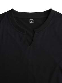 Manfinity Homme Hombres Camiseta 2 en 1 ribete en contraste de cuello notch - Negro - Ver 3