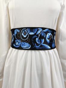 1 Thắt lưng nữ thêu hoa phong cách Trung Hoa để trang trí hàng ngày - Màu xanh lam - Xem 1