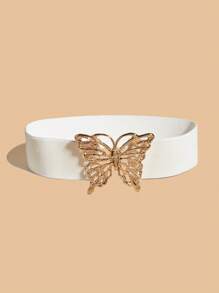 1入組女士蝴蝶對稱扣時尚皮帶日常裝飾 - 白色 - 查看 1