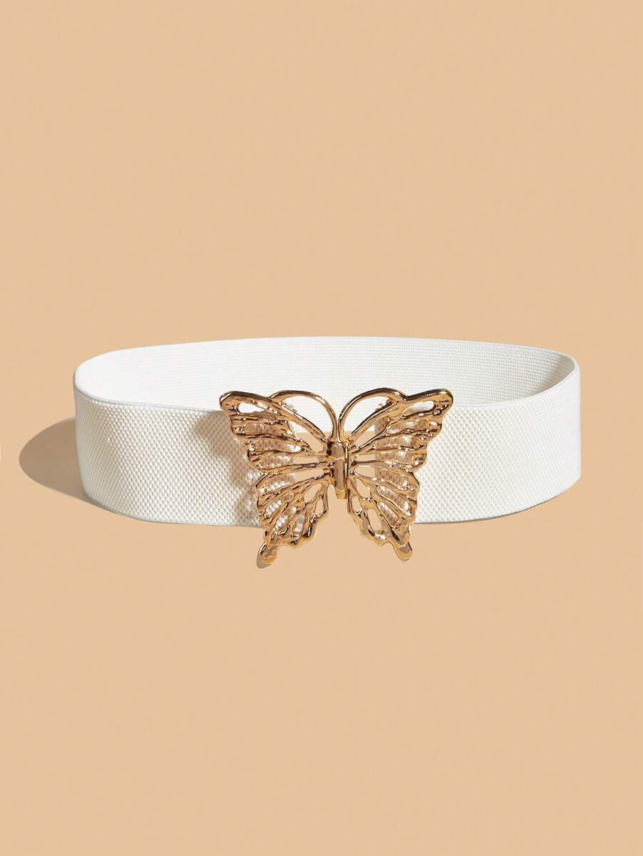1入組女士蝴蝶對稱扣時尚皮帶日常裝飾 - 白色 - 查看 1