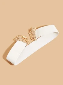 1入組女士蝴蝶對稱扣時尚皮帶日常裝飾 - 白色 - 查看 2