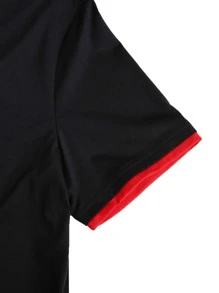 Manfinity Homme Hombres Camiseta 2 en 1 ribete en contraste de cuello notch - Negro - Ver 4