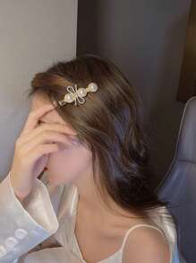 4入組女士人造珍珠和蝴蝶結裝飾優雅髮夾適用於裝飾用品 - 彩色 - 查看 3