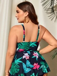 SHEIN Swim Curve 加大码热带印花褶皱比基尼夏日海滩 - 彩色 - 查看 2