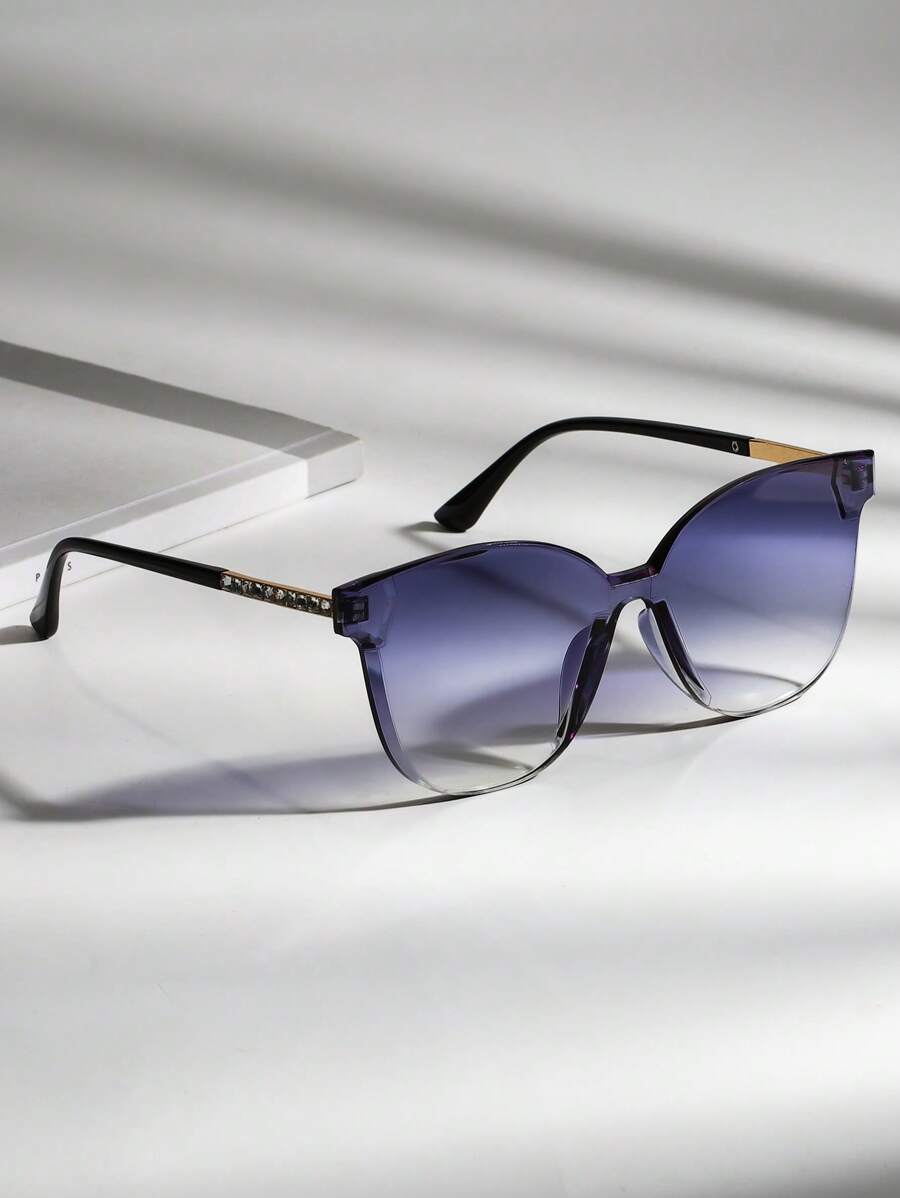 1 chiếc kính râm nữ gọng kim cương giả trang trí không gọng hình học, kính râm ngoài trời thanh lịch, kính râm đi biển dành cho nữ, phụ kiện đi biển, chống nắng khi đi ngoài trời, du lịch, kỳ nghỉ hè ở bãi biển - Ombre - Xem 1