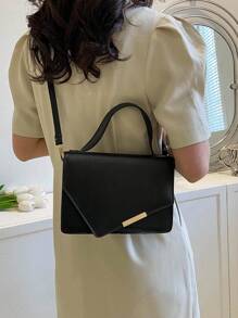 Túi đeo vai thời trang Túi xách nữ màu trơn đơn giản và đa năng - màu đen - Xem 4