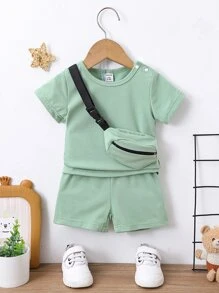 Baby Boy Solid Tee & Track Shorts - Mint Green - View 1