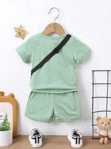 Baby Boy Solid Tee & Track Shorts - Mint Green - View 2