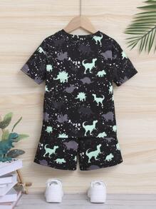 SHEIN T-Shirt und Shorts mit reflektierendem Dinosaurier Muster für kleine Jungen