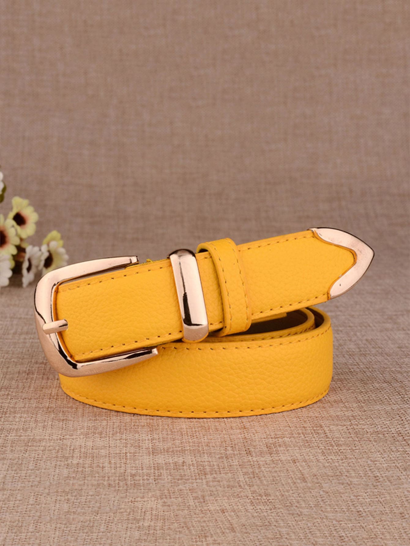 COOLERFIRE 1 Nữ Vải Dập Nổi Thời Trang Đa Năng Khóa Kim Loại Thắt Lưng Cho Cuộc Sống Hàng Ngày - Màu vàng - Xem 1