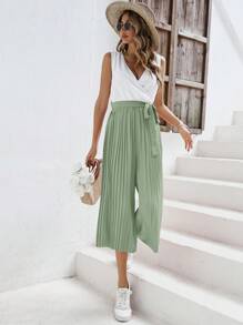 SHEIN Frenchy Áo liền quần nữ Thắt lưng Trọn gói Xếp li Khối Màu Giải trí - Màu xanh Bạc hà - Xem 1