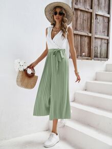 SHEIN Frenchy Áo liền quần nữ Thắt lưng Trọn gói Xếp li Khối Màu Giải trí - Màu xanh Bạc hà - Xem 6