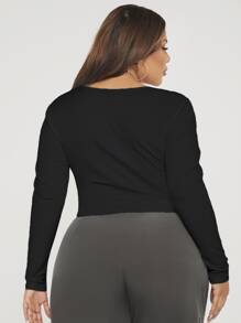 SHEIN SXY Plus Ruched Split Hem Tee - Black - View 2