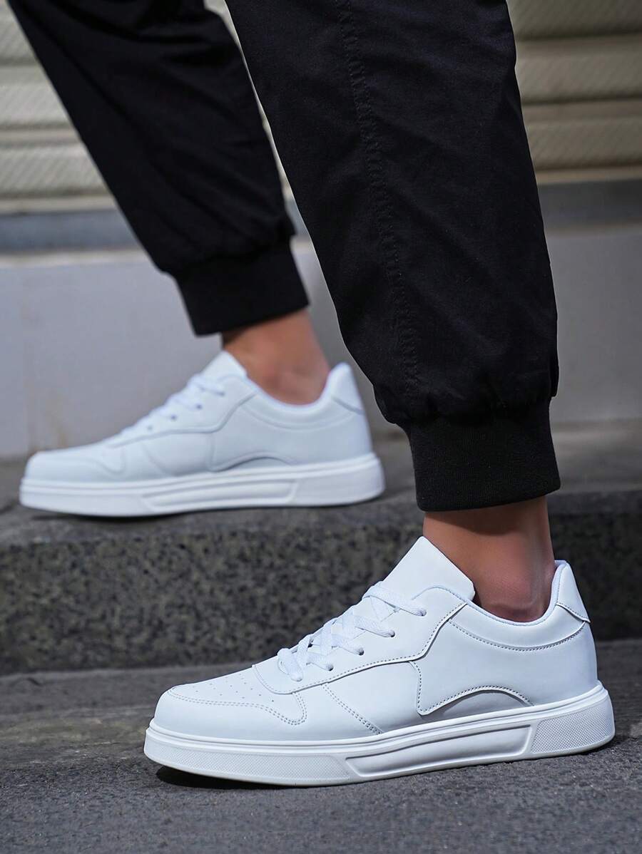 男士極簡前綁帶運動白色戶外板鞋 - 白色 - 查看 1