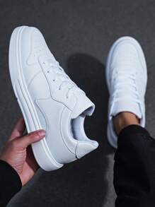 男士極簡前綁帶運動白色戶外板鞋 - 白色 - 查看 2