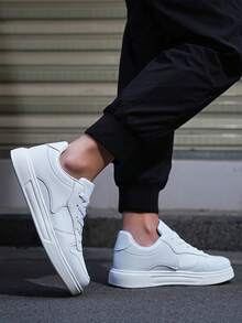 男士極簡前綁帶運動白色戶外板鞋 - 白色 - 查看 3