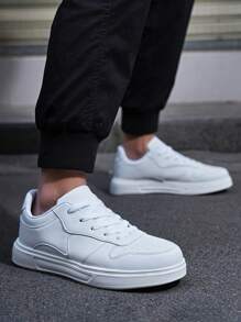 男士極簡前綁帶運動白色戶外板鞋 - 白色 - 查看 4