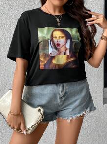 Calvaya 大碼人像圖案T恤 - 黑色 - 查看 4